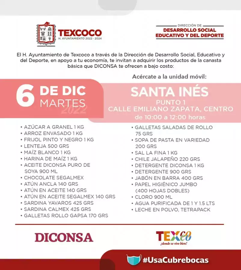 Informacion importante El Ayuntamiento de Texcoco y DICONSA trae para jpg