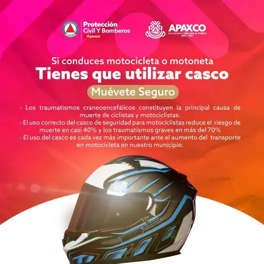 Invitamos a las y los Apaxquenses a utilizar casco al jpg