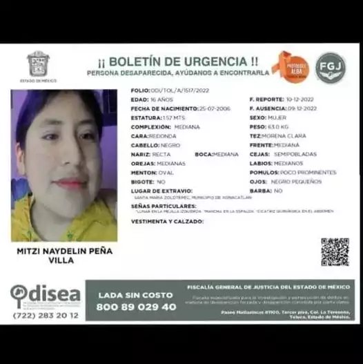 Se activa AlertaOdisea para localizar a la menor Mitzi Naydelin jpg