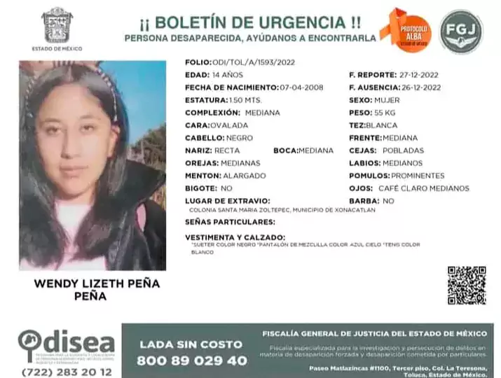 Se activa AlertaOdisea para localizar a la menor Wendy Lizeth jpg