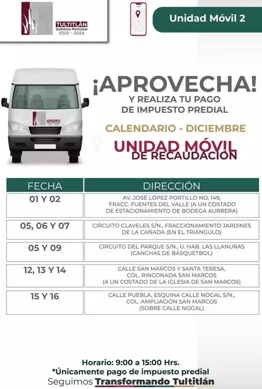 Te informamos donde estara ubicada la UnidadMovil de recaudacion en jpg