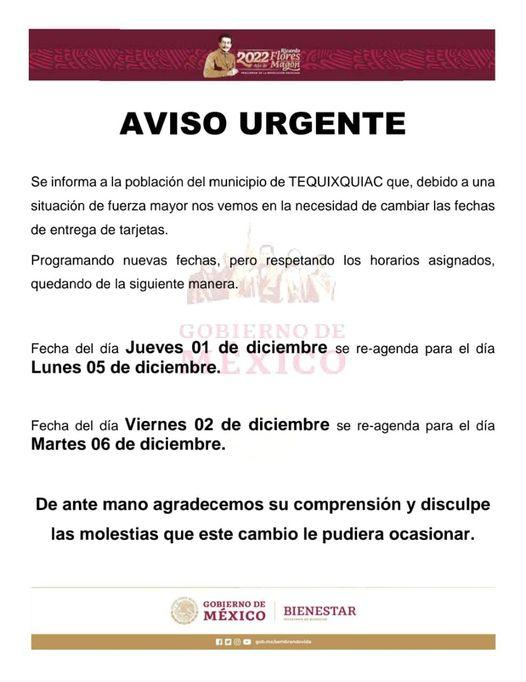 ¡INFORMACION IMPORTANTE LA FECHA PARA ENTREGA DE TARJETAS SE RECORRE