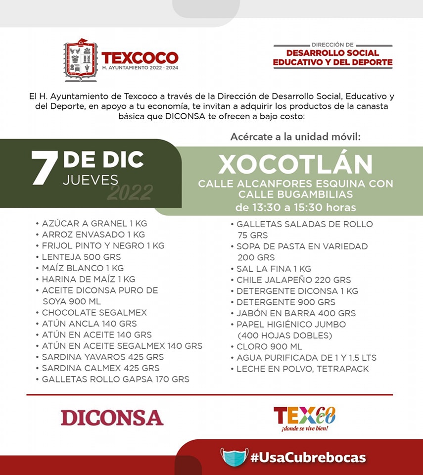 1673467361 415 Informacion importante El Ayuntamiento de Texcoco y DICONSA trae para