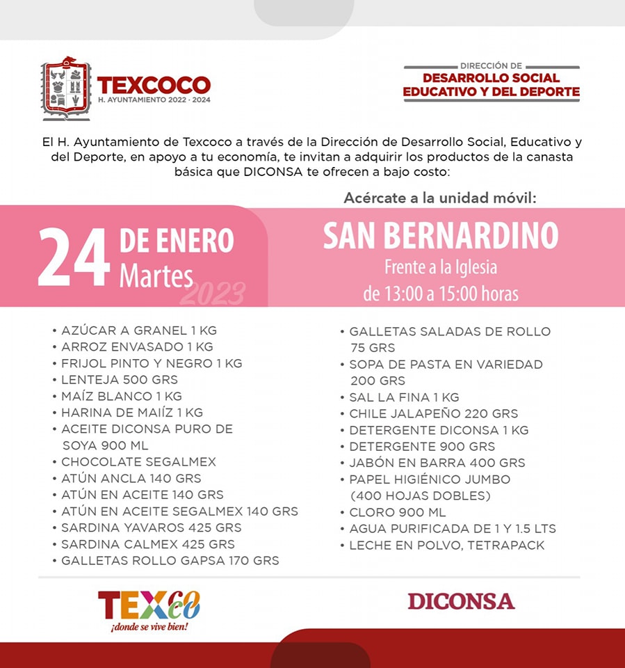 1674500871 458 Informacion importante El Ayuntamiento de Texcoco y DICONSA trae para