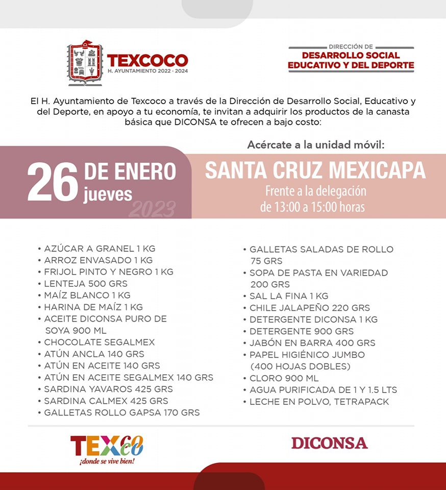 1674673297 461 Informacion importante El Ayuntamiento de Texcoco y DICONSA trae para