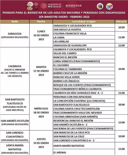 CALENDARIO DE PAGO 1ER BIMESTRE ENERO FEBRERO 2023 jpg