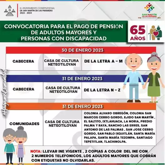 Convocatoria para el pago de Pension de Adultos Mayores y jpg