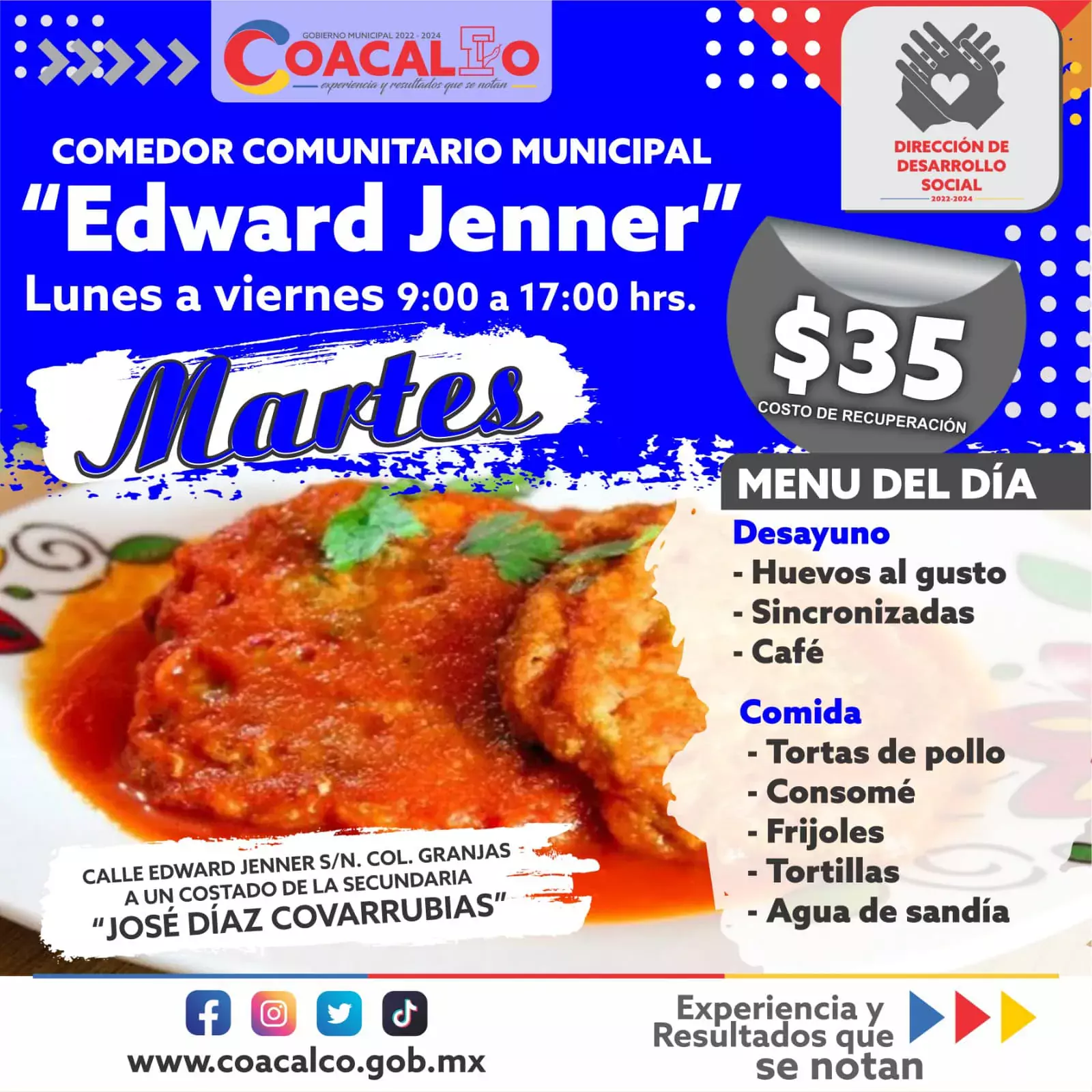 Te compartimos el menu que estara disponible esta semana en jpg