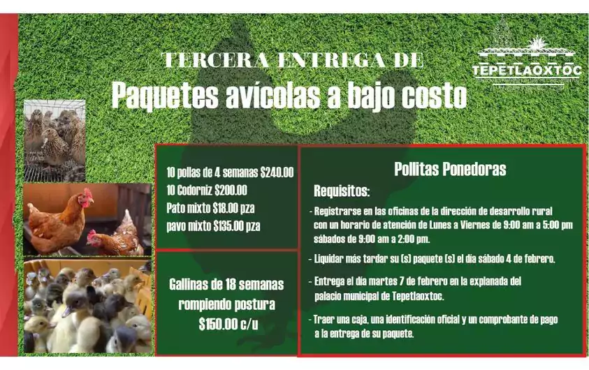 ¡NO TE PIERDAS LA TERCERA ENTREGA DE PAQUETES AVICOLAS jpg