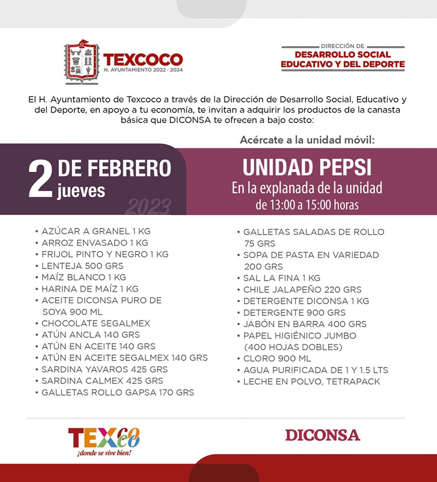 1675284880 263 Informacion importante El Ayuntamiento de Texcoco y DICONSA trae para