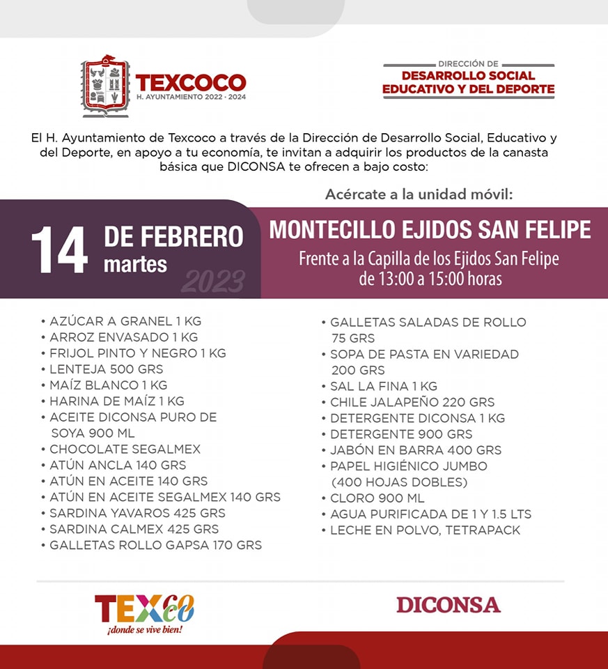 1676318582 152 Informacion importante El Ayuntamiento de Texcoco y DICONSA trae para