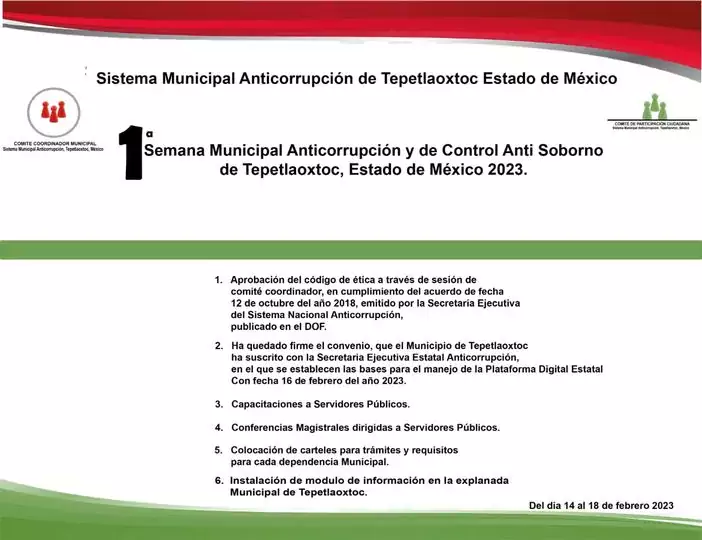 1a Semana Municipal Anticorrupcion de Tepetlaoxtoc Estado de Mexico jpg