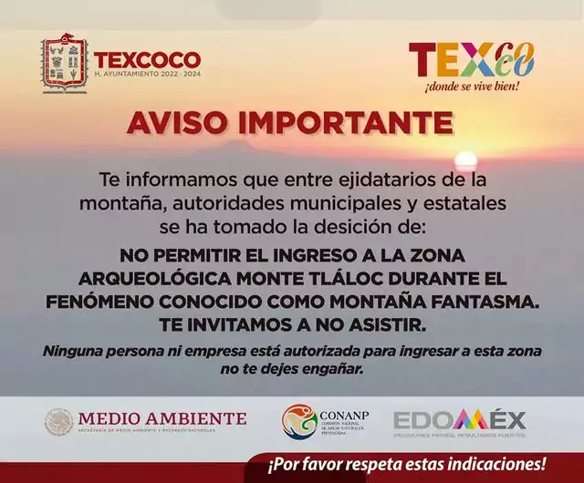 AVISO IMPORTANTE Se informa que el acceso al Monte Tlaloc jpg