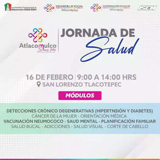 Acude a la Jornada de Salud el proximo 16 de jpg