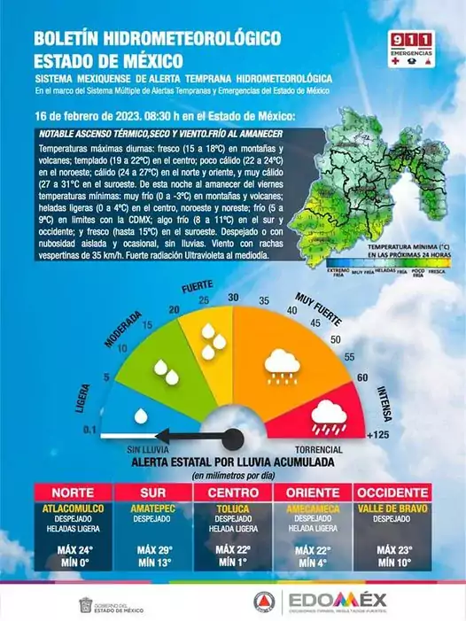 Boletin meteorologico del Edomex 16 de febrero de 2023 Continua jpg