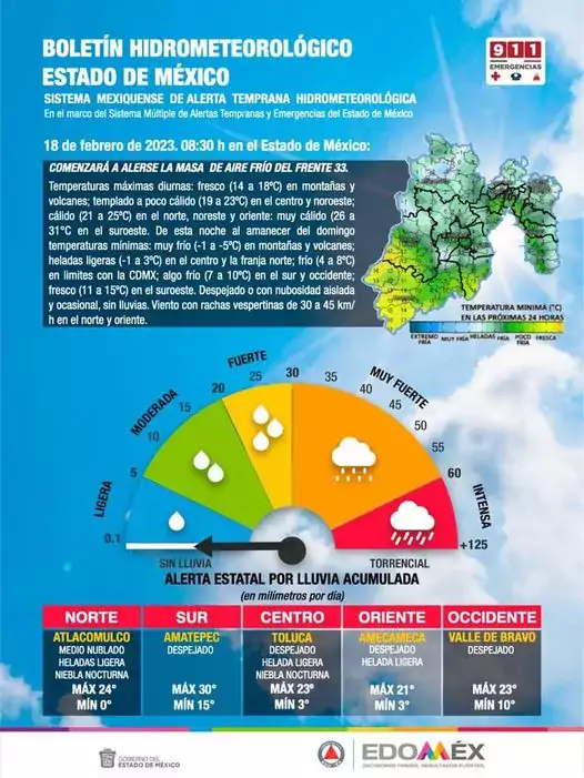 Boletin meteorologico del Edomex 18 de feb de 2023 Comenzara jpg