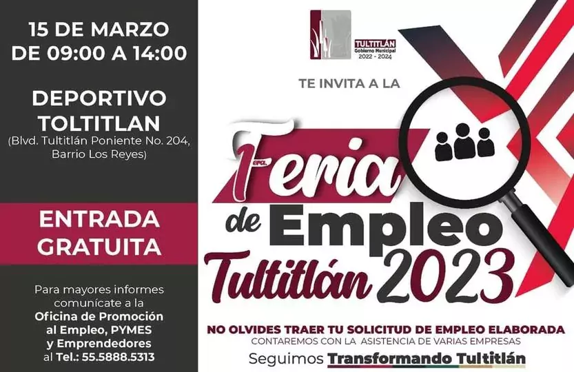 Buscas trabajo El Ayuntamiento de Tultitlan te invita a la jpg