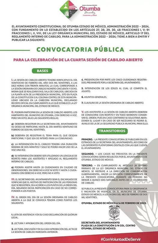 Convocatoria Publica para participar en el Cuarta Sesion de Cabildo jpg