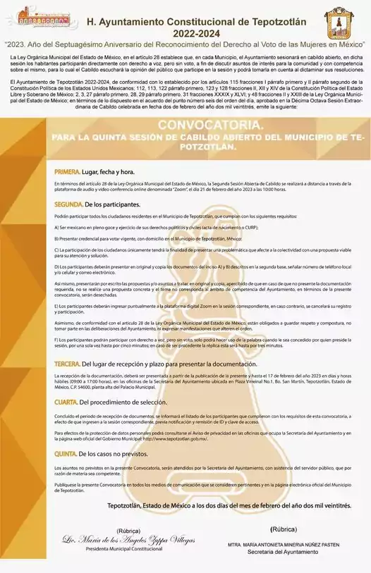 Convocatoria para participar en la quinta sesion de cabildo abierto jpg