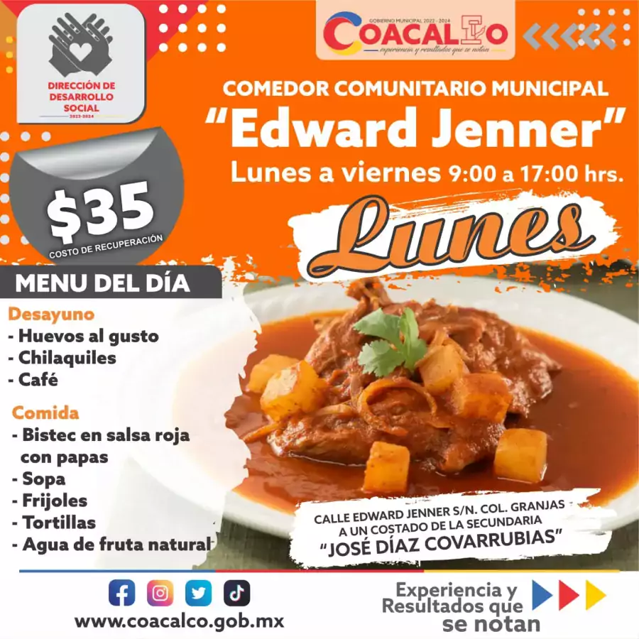 Te compartimos el menu que estara disponible esta semana en jpg