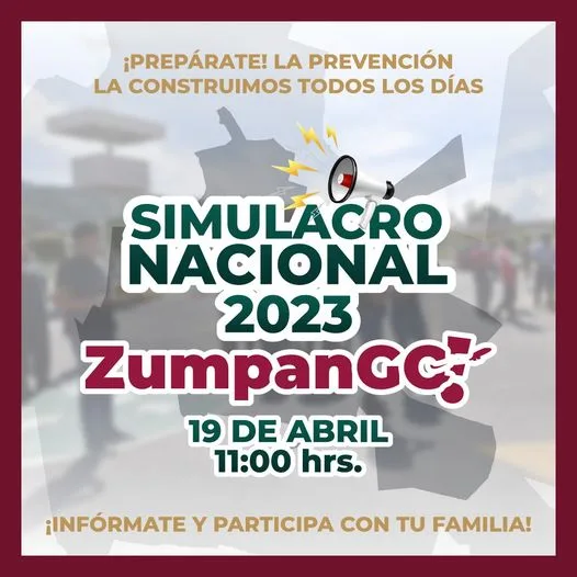 ¡Ya viene el SimulacroNacional2023 19DeAbril 1100 hrs ¡Todas y todos jpg