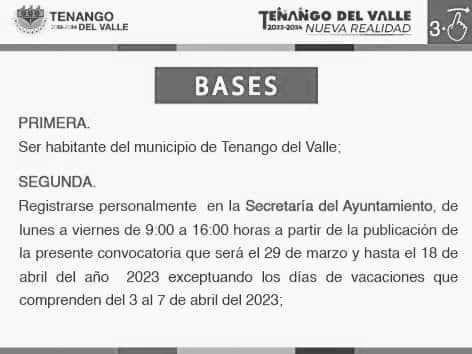 1680561082 119 El Ayuntamiento de Tenango del Valle convoca a ciudadanos a