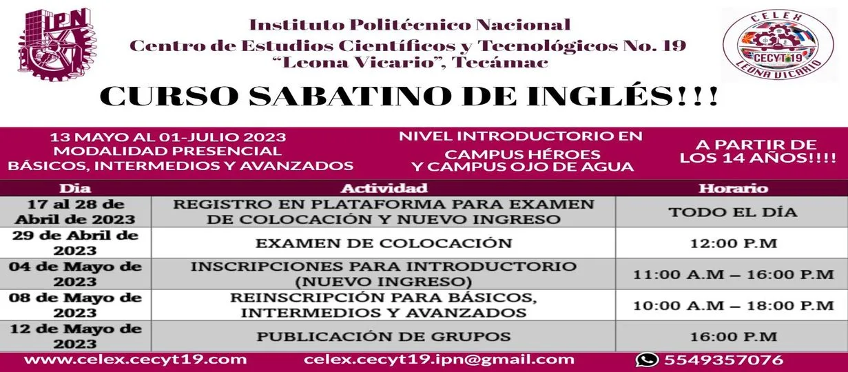 1681332945 Inscribete a los Cursos Sabatinos de Ingles Celex Cecyt 19 jpg