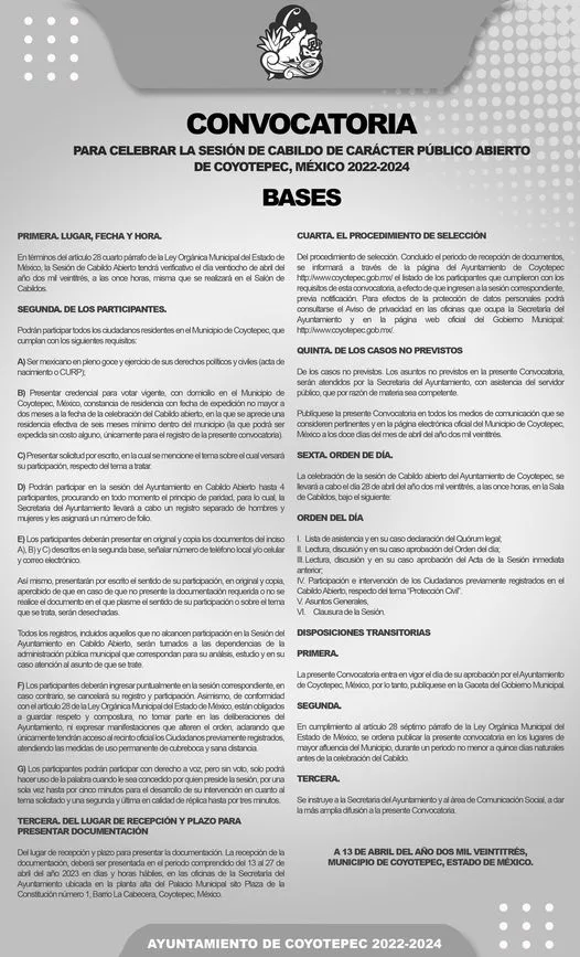 1681479048 I CabildoAbierto2023 El H Ayuntamiento de Coyotepec abre la convocatoria jpg