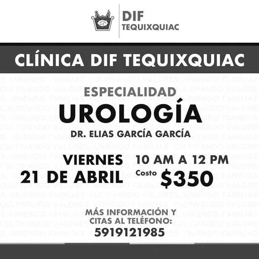 1681769337 Especialidad de Clinica DIF Tequixquiac UROLOGIA Viernes 21 de abril jpg