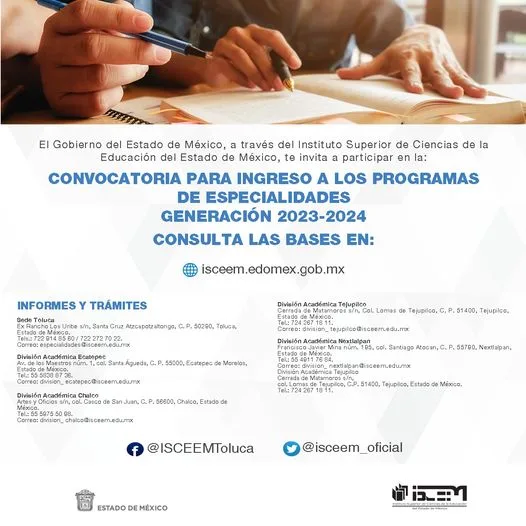 1683849524 Convocatoria para ingreso a los Programas de Especialidades del Isceem jpg