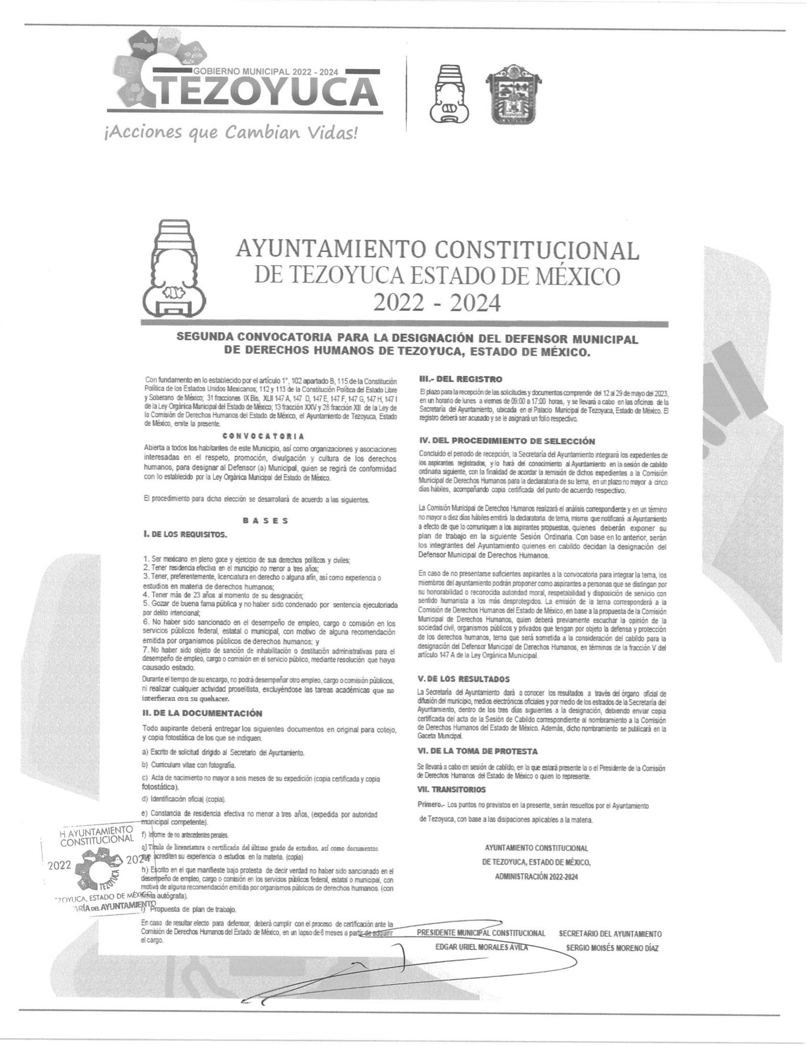 1683987511 797 CONVOCATORIA PARA LA DESIGNACION DEL DEFENSOR MUNICIPAL DE DERECHOS