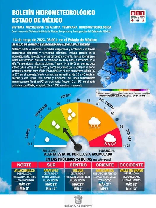 1684086338 Clima BOLETIN METEREOLOGICO Edomex Este domingo en el Estado jpg