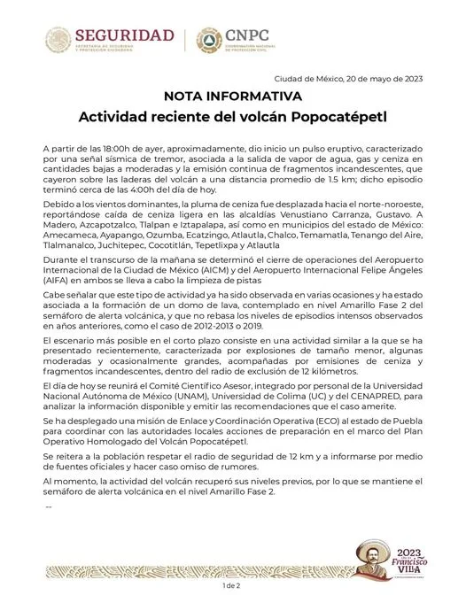 1684612788 Te informamos sobre la reciente actividad del volcan Popocatepetl Consulta jpg