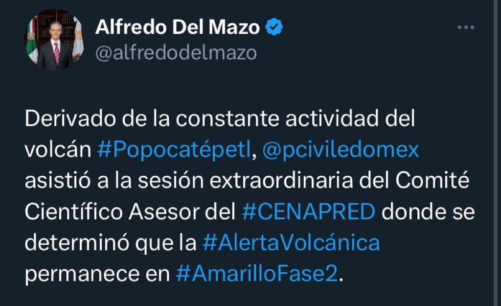 1684670664 684 AVISO ActividadVolcanica Atentos a la actividad del @Popocatepetl las