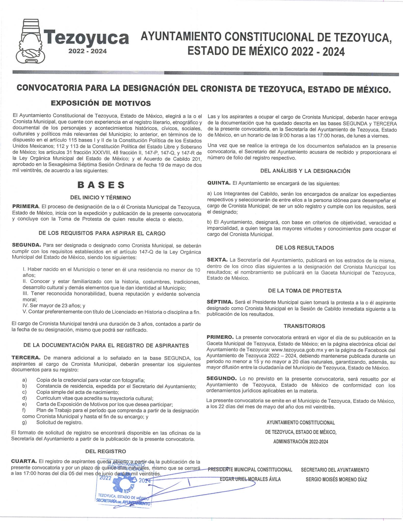 1684790251 758 CONVOCATORIA PARA LA DESIGNACION DEL CRONISTA MUNICIPAL