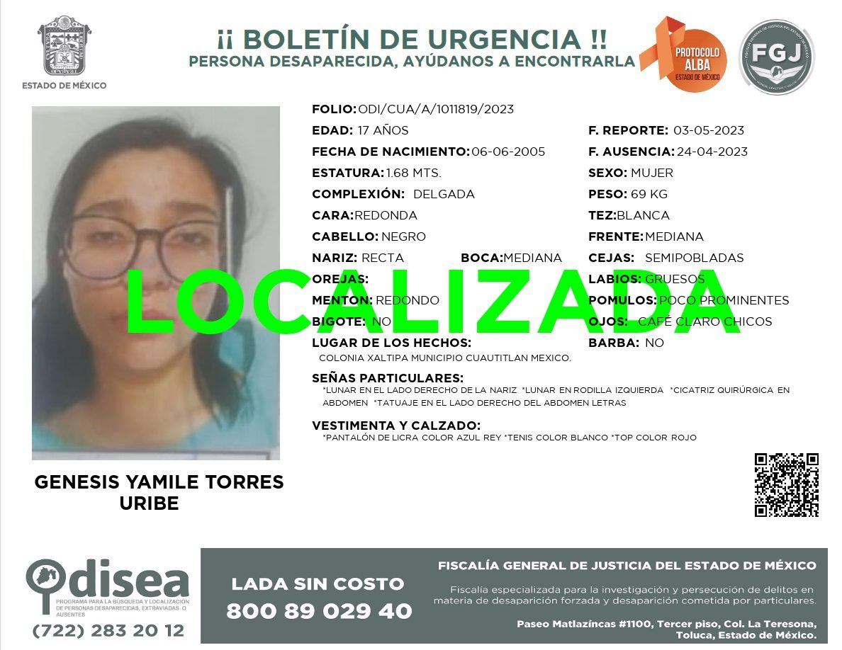 1684795342 201 Genesis Yamile Torres Uribe ya fue localizada misma que se