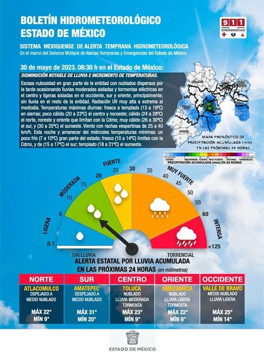 1685470660 Clima BOLETIN METEREOLOGICO edomex2023 Este martes se preve reduccion jpg