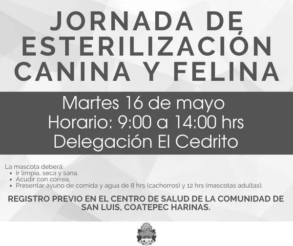 Jornada de esterilizacion en ElCedrito ¡Te esperamos Recuerda realizar tu jpg