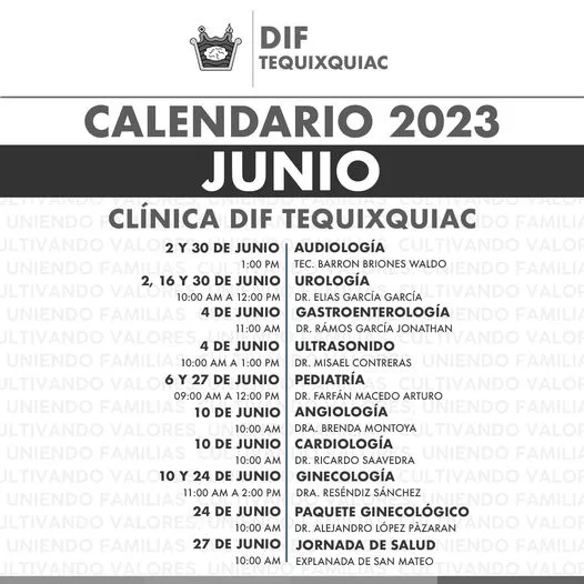 1685717618 Calendario de Especialidades y servicios de Clinica DIF Tequixquiac para jpg