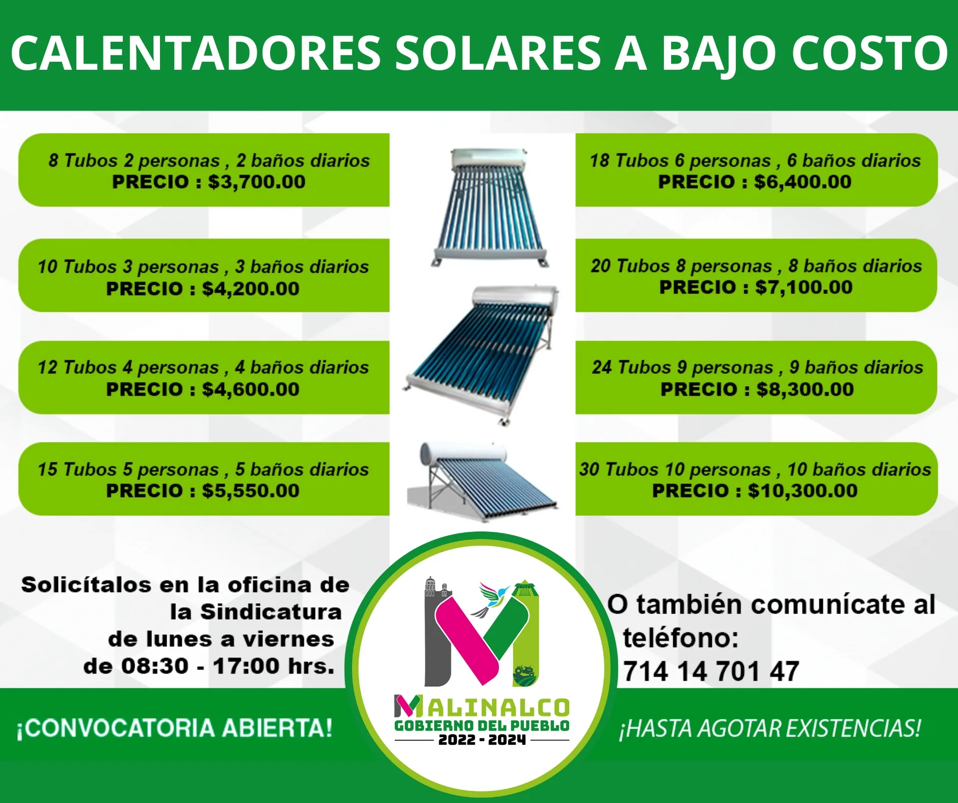 1686074793 La Sindicatura de Malinalco te ofrece calentadores solares con garantia jpg