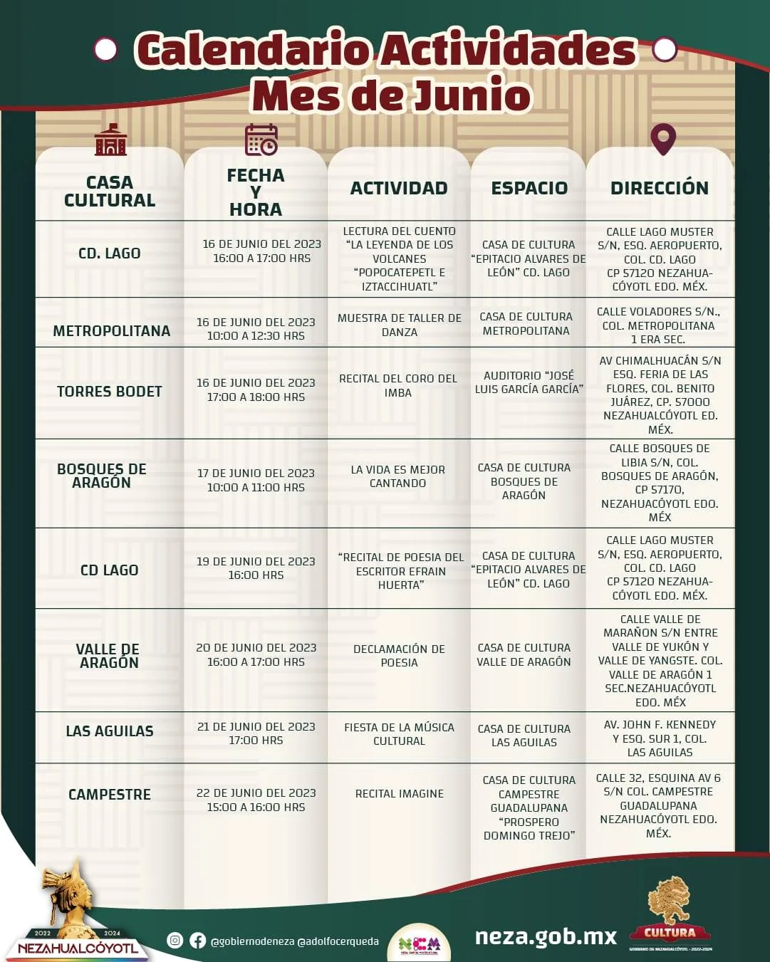 1686248058 Calendario No te pierdas de las ActividadesCulturales que tenemos jpg