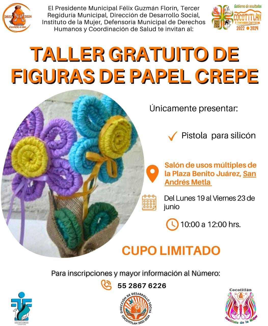 1686848961 926 Taller gratuito de Figuras de Papel Crepe en Cocotitlan y