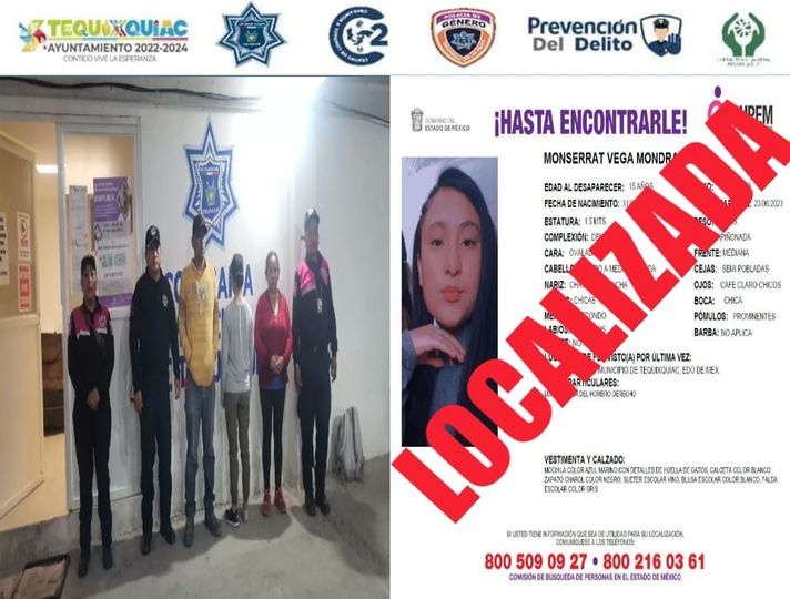 1687797580 C2 TEQUIXQUIAC INFORMA MENOR LOCALIZADA La Comisaria de Seguridad Publica