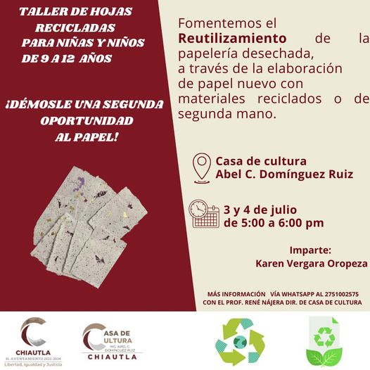 Atenta invitacion al Taller de hojas recicladas ¿A quien esta