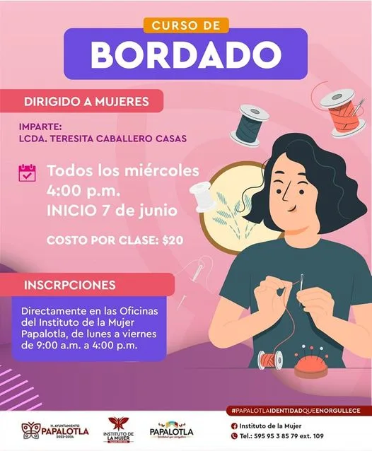 ¡Curso de Bordado en el Instituto de la Mujer Papalotla jpg