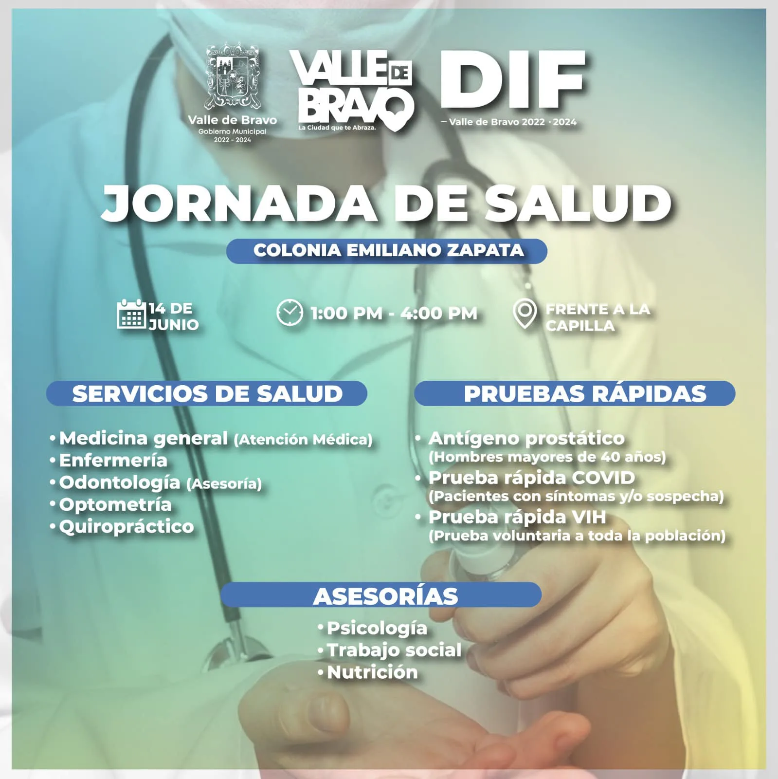 ¡Este miercoles 14 de Junio tendremos atencion medica y cine jpg