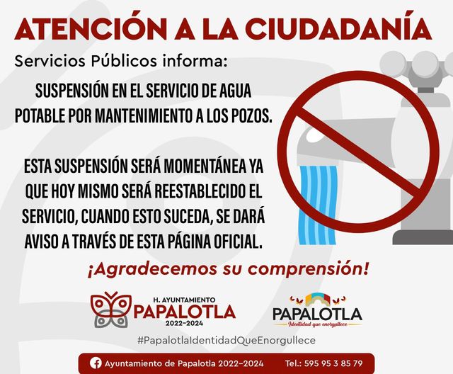 1688506249 mantenimiento ATENCION Suspension en el servicio de agua potable