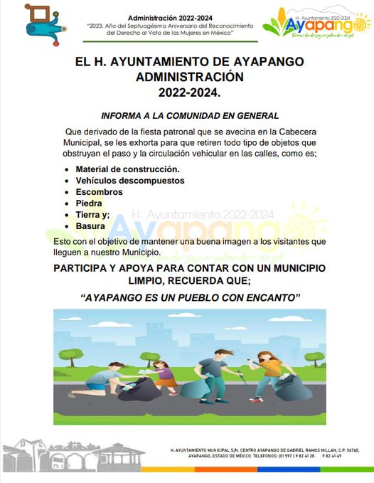 1688507504 El Gobierno Municipal de Ayapango administracion 2022 2024 informa lo siguiente