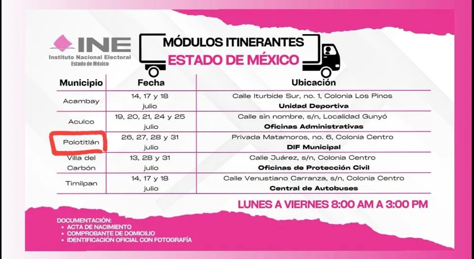 AVISO Los modulos itinerantes del Instituto Nacional Electoral INE estaran jpg