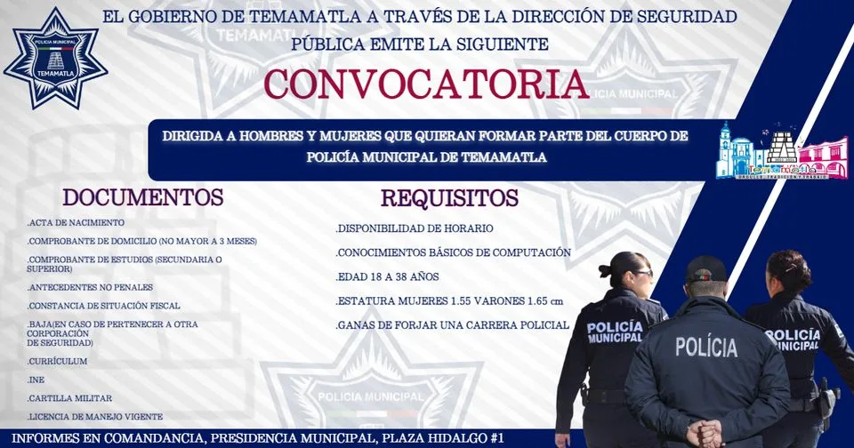 Convocatoria Cuerpo de Policia Municipal de Temamatla jpg